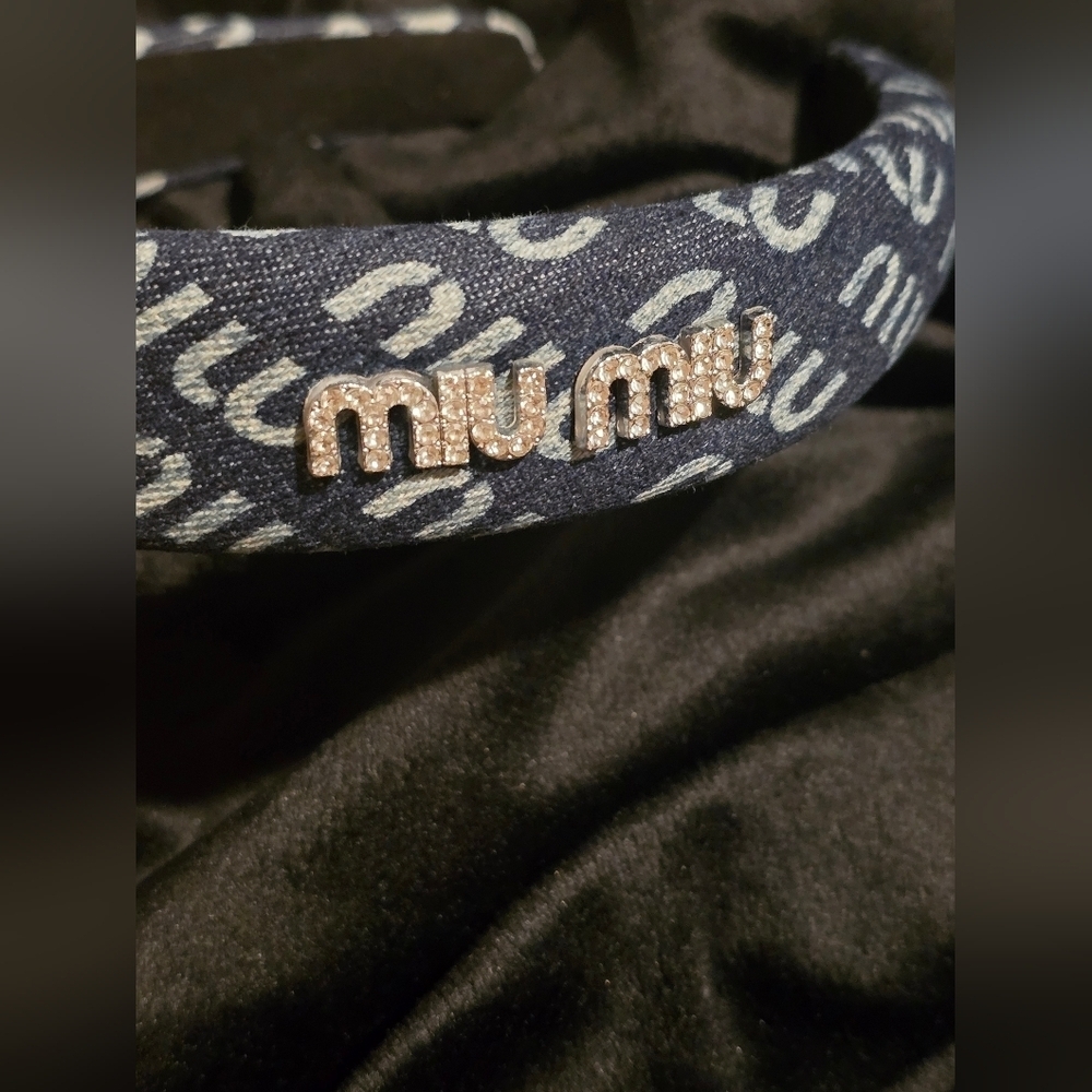 Miu Miu Navy and Silver Logo Headband